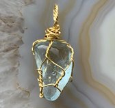 Edelsteen Hanger - Mini - Handgemaakt - Aquamarijn - Aquamarine - Goud - Gold - Crystal necklace