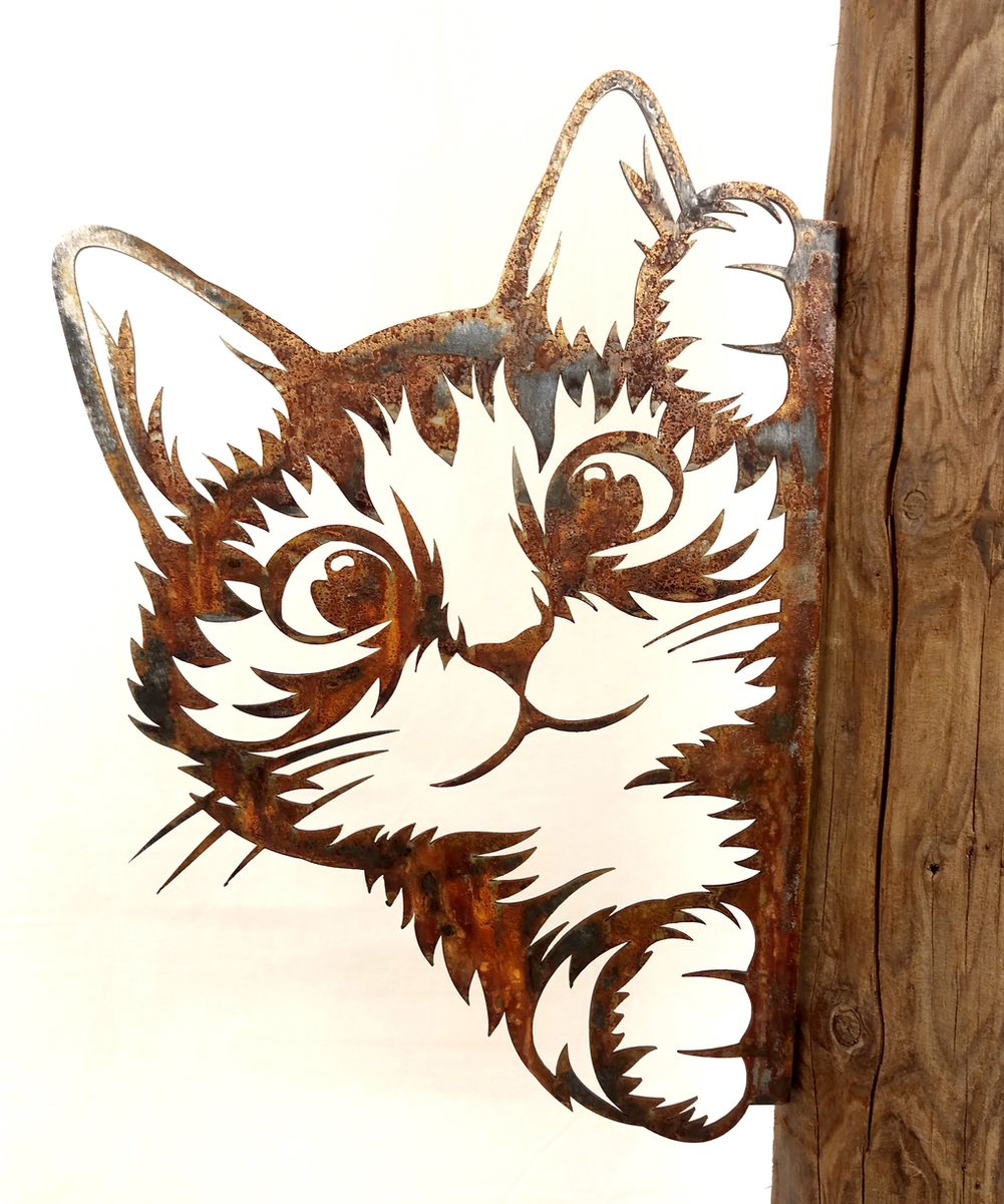 Ferdec - Glurende kat - Poes silhouet van cortenstaal - Dierenbeeld - nr2