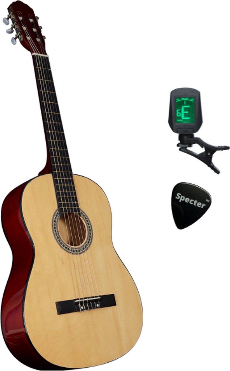 Caldez 4/4 Klassieke Gitaar Naturel Met Plectrum en Stemapparaat