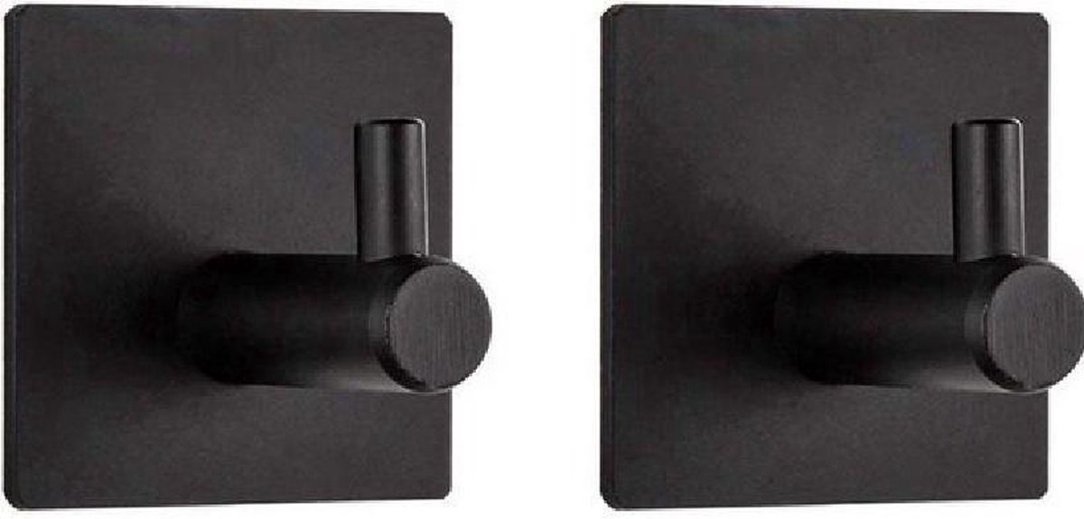 *** 2 Zelfklevende Handdoekhaak - Set van 2 - Zwart kleurig - Voor Badkamer of Keuken - Handdoekhaakjes Zelfklevend - van Heble®***