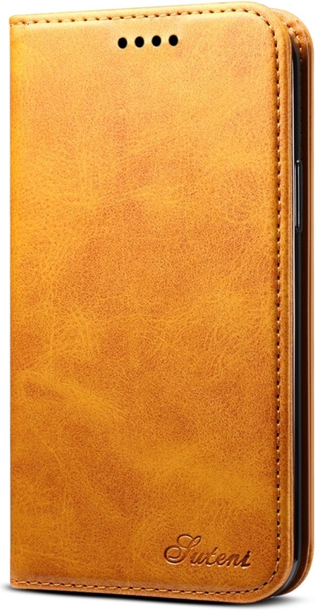 Suteni Art Telefoonhoesje geschikt voor Apple iPhone 11 Pro Max Hoesje Bookcase Portemonnee - Cognac