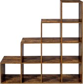 Boekenkast met 10 kubussen, kubusplank, kantoorplank, staande plank, ladderplank, traplegplank, als kamerscherm, vrijstaand, voor kantoor, woonkamer, slaapkamer, vintage bruin LBC1