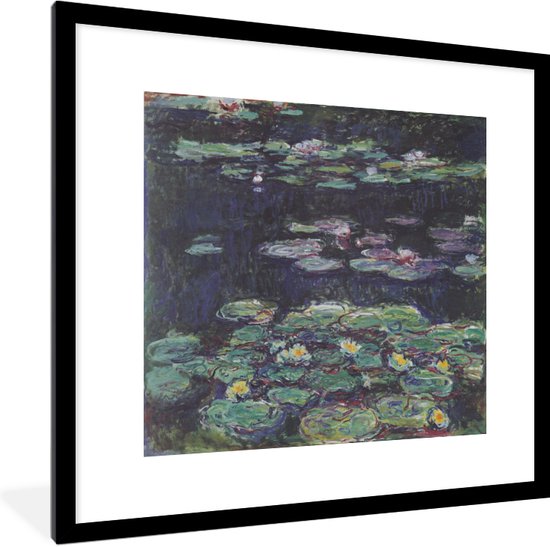 Fotolijst incl. Poster - Witte en gele waterlelies - Schilderij van Claude Monet - 40x40 cm - Posterlijst