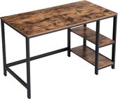 Bureau, computertafel, pc-tafel, bureautafel, met 2 legplanken rechts of links, 120 x 60 x 75 cm, voor kantoor, woonkamer, stalen frame, industrieel ontwerp, vintage bruin-zwart LW
