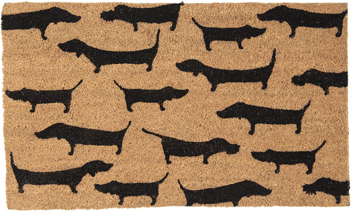 Clayre & Eef Deurmat 75x45 cm Bruin Zwart Kokosvezel Pvc Rechthoek Honden Kokosmat