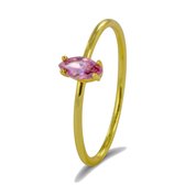 Silventi 9SIL-21642 Zilveren Ring - Dames - Roze Zirkonia - Ovaal - 5,5 x 3 mm - Maat 56 - Zilver - Gold Plated (Verguld/Goud op Zilver)