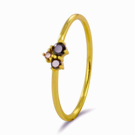 Silventi 9SIL-21660 Zilveren Ring - Dames - Drie Zirkonia Steentjes - Zwart en Roze - 5,2 x 5,2 mm - Maat 56 - Zilver - Gold Plated (Verguld/Goud op Zilver)