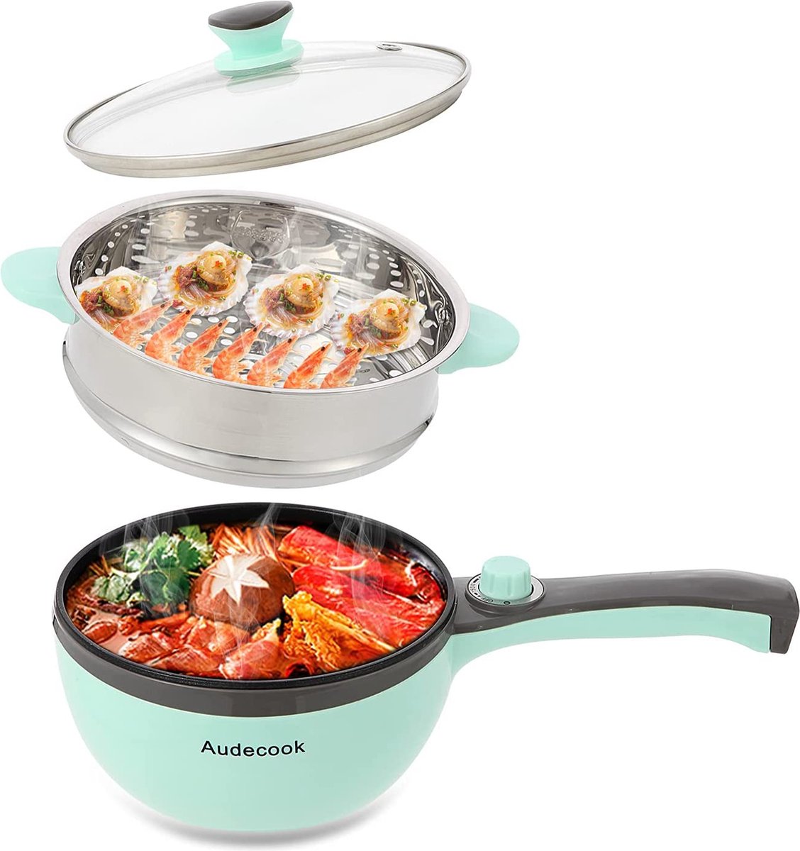 Audecook Elektrische Hot Pot met Steamer, 1.5L Elektrische Koekenpan ...