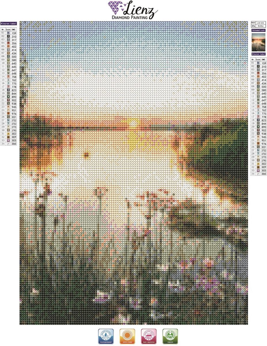 Lienz® Diamond Painting volwassenen 30x40cm – Rond - Zonsondergang - Natuur - Landschap - Bloemen - Pakket Volwassenen — afbeelding 2