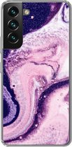 Geschikt voor Samsung Galaxy S22 hoesje - Marmer print - Glitter - Chic - Siliconen Telefoonhoesje