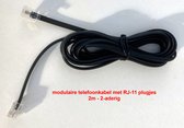 TELEFOONKABEL, 2m, soepel, met modulaire RJ11-connectors 6P2C, 2-aderig, zwart