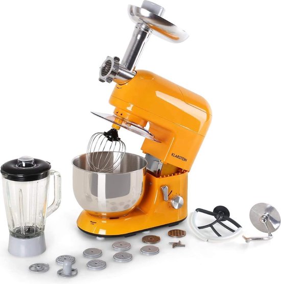 Klarstein Lucia Rossa keukenmachine-mixer (1200 watt, 5 liter mengkom, vleesmolen, fruitpers,) rood
