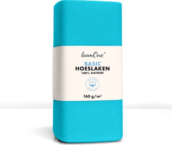 Loom One Hoeslaken – 100% Jersey Katoen – 160x220 cm – tot 35cm matrasdikte– 160 g/m² – voor Boxspring-Waterbed - Turquoise