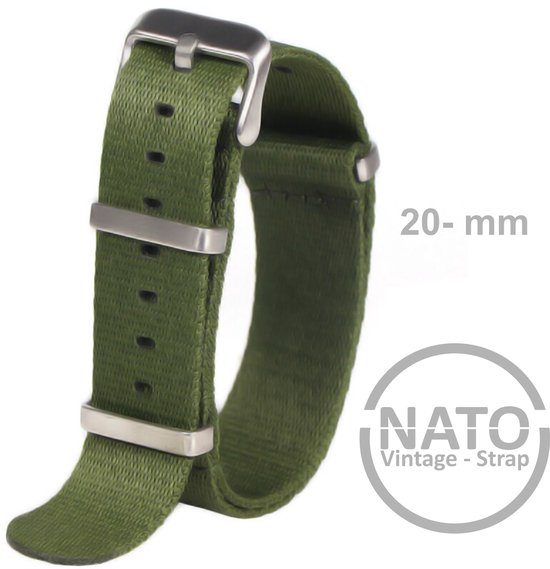 20mm Nato Strap GROEN - Vintage James Bond  - Nato Strap collectie - Mannen - Horlogebanden - 20 mm bandbreedte
