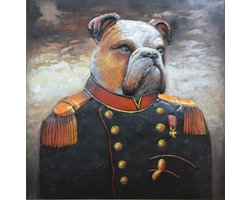 3D art metaalschilderij - bulldog met soldatenoutfit - huisdier portret - 80x80 cm - metalart