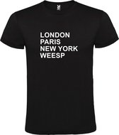 Zwart t-shirt met " London, Paris , New York, Weesp " print Wit size XL