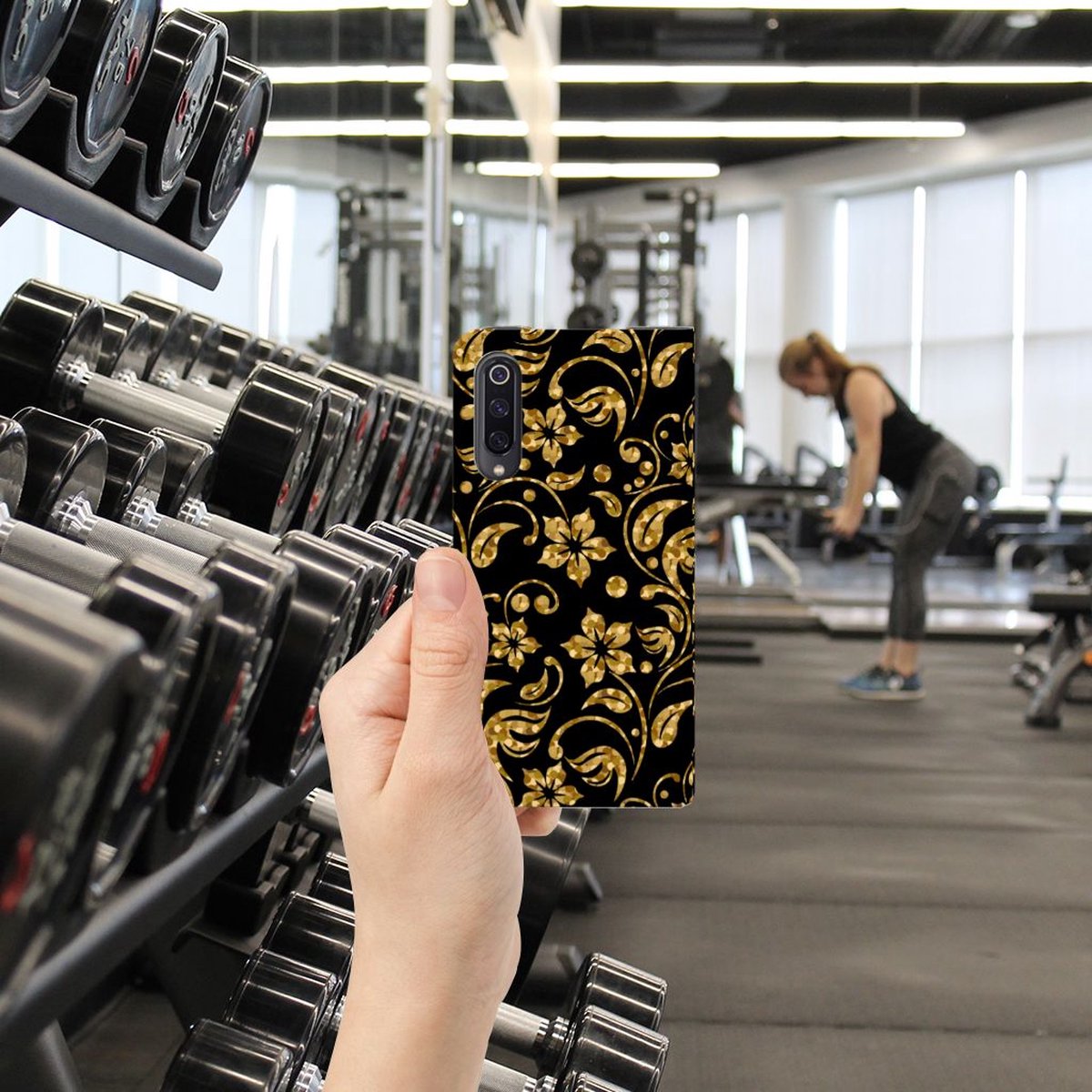 Xiaomi Mi 9 Smart Cover Gouden Bloemen