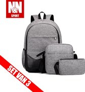 N&N Sport Backpack/Rugzak Heuptas Crossbodytas en Etui - 3 delig - Grijs