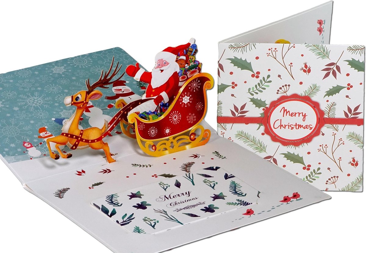 Popcards popup kerstkaarten Kerstkaart Kerstman met Rendier en