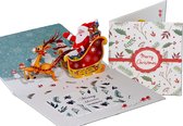 Popcards popup kerstkaarten - Kerstkaart Kerstman met Rendier en Arrenslee pop-up kaart 3D wenskaart