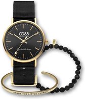CO88 Collection Gift Set 8CB 99088 Horloge Geschenkset - Stalen en Natuurstenen armbanden - Nato Band - Ø 36 mm - Zwart / Goudkleurig