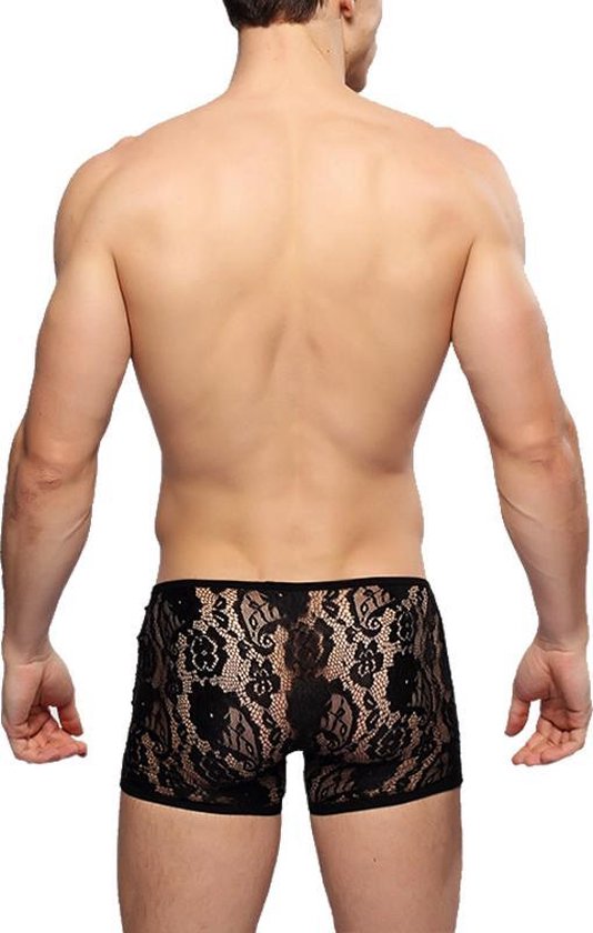 Sexy heren boxer / boxershort van kant met stretch Zwart - Kanten ondergoed  maat S/M | bol