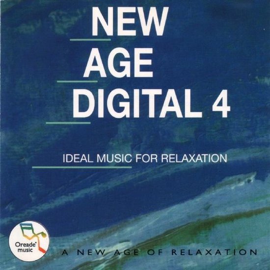 CD-hoes voor New Age Digital 4 met de tekst 'IDEAL MUSIC FOR RELAXATION' op een blauwe achtergrond.