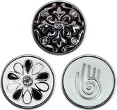 Quiges - Chunk 18mm Click Button Drukknoop Set van 3 Stuks Symbool Zwart & Wit met Zirkonia - EBCMSET016