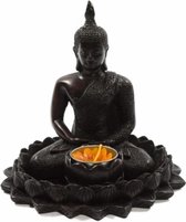 Boeddha met lotus, waxinelichthouder, polystone, 17cm