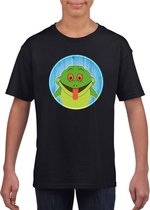 Kinder t-shirt zwart met vrolijke kikker print - kikkers shirt XS (110-116)