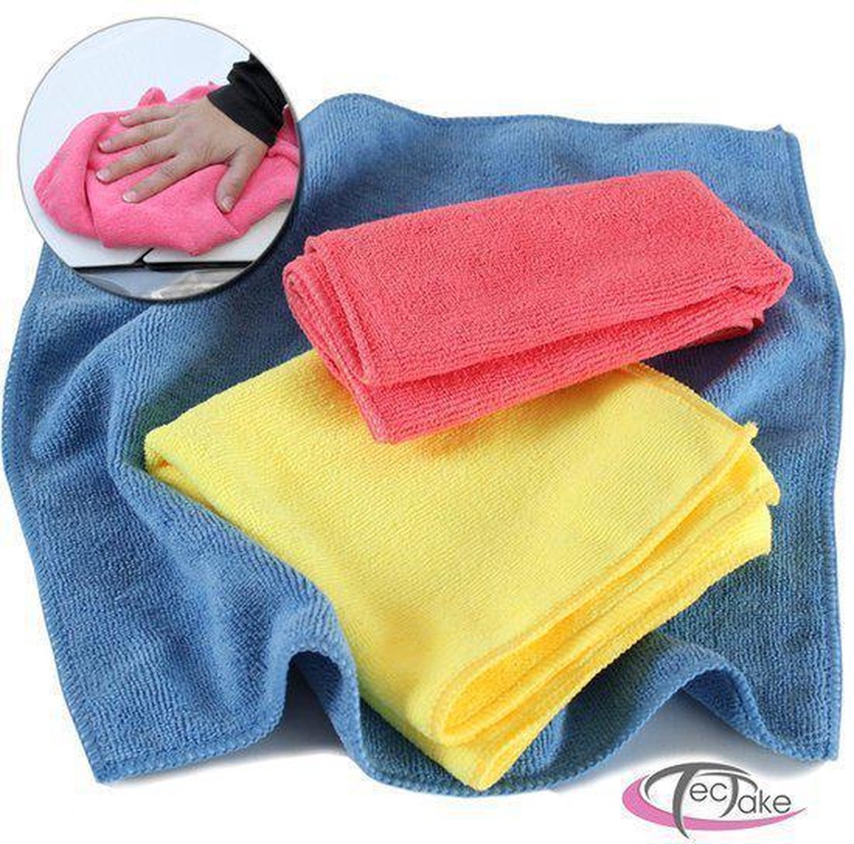 Goedkoopste tectake® 100 Microvezeldoeken | Professionele Polijstdoeken - 35x35 cm - Wasbaar - Hoog Absorberend - Ideaal voor Gelakte en Fijne Oppervlakken - Blauw, Roze, Geel