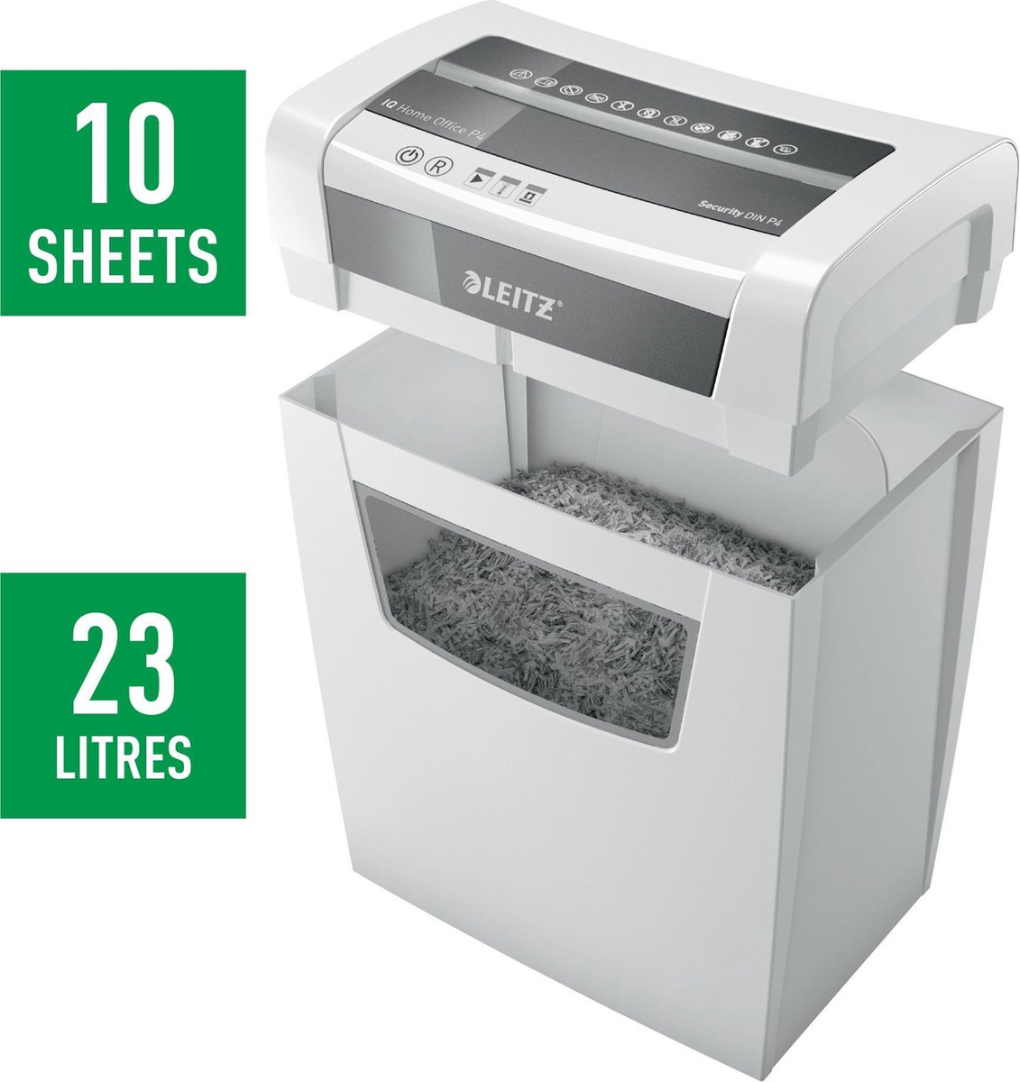 Leitz IQ Home Office Papierversnipperaar voor Thuis - P4 Snippers - Tot 10 Vel - 23L - Wit thumbnail 6