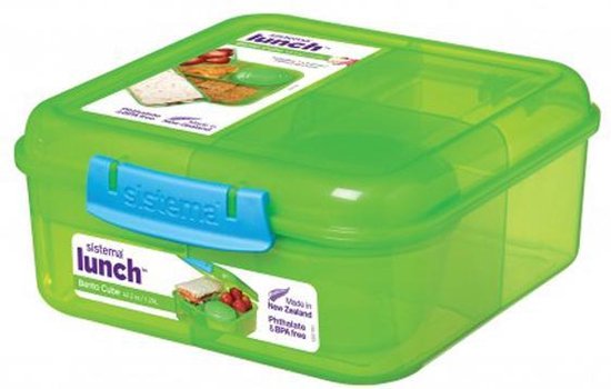 Sistema Bento Box To Go Lunch Box With Yoghurt/Fruit Pot 1.25 L Square  Bpa-Free Minty Teal