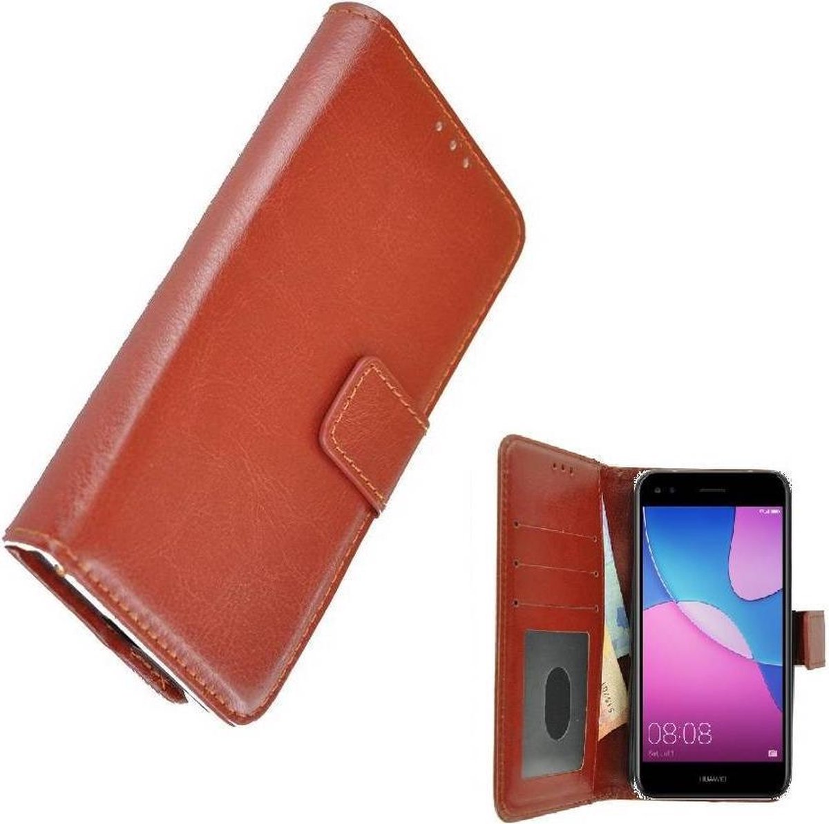 Wallet Bookcase Hoesje Geschikt voor Huawei Y6 Pro 2017 - Bruin Fashion