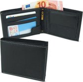 Zwarte Portemonnee Witte Stiksels - Billfold Heren - Leer - 10 Pasjes