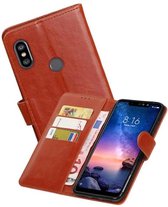 Zakelijke Book Case Telefoonhoesje Geschikt voor de XiaoMi Redmi Note 6 Pro - Portemonnee Hoesje - Pasjeshouder Wallet Case - Bruin