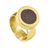 Quiges RVS Schroefsysteem Ring Goudkleurig Glans 18mm met Verwisselbare Glitter Bruin 12mm Mini Munt