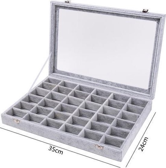 Luxe display koffer fluweel grijs 36 vakken