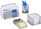 Relaxdays bureau organizer set - bureau accessoires - 4 delige set - pennenbakje - Mesh - zilver