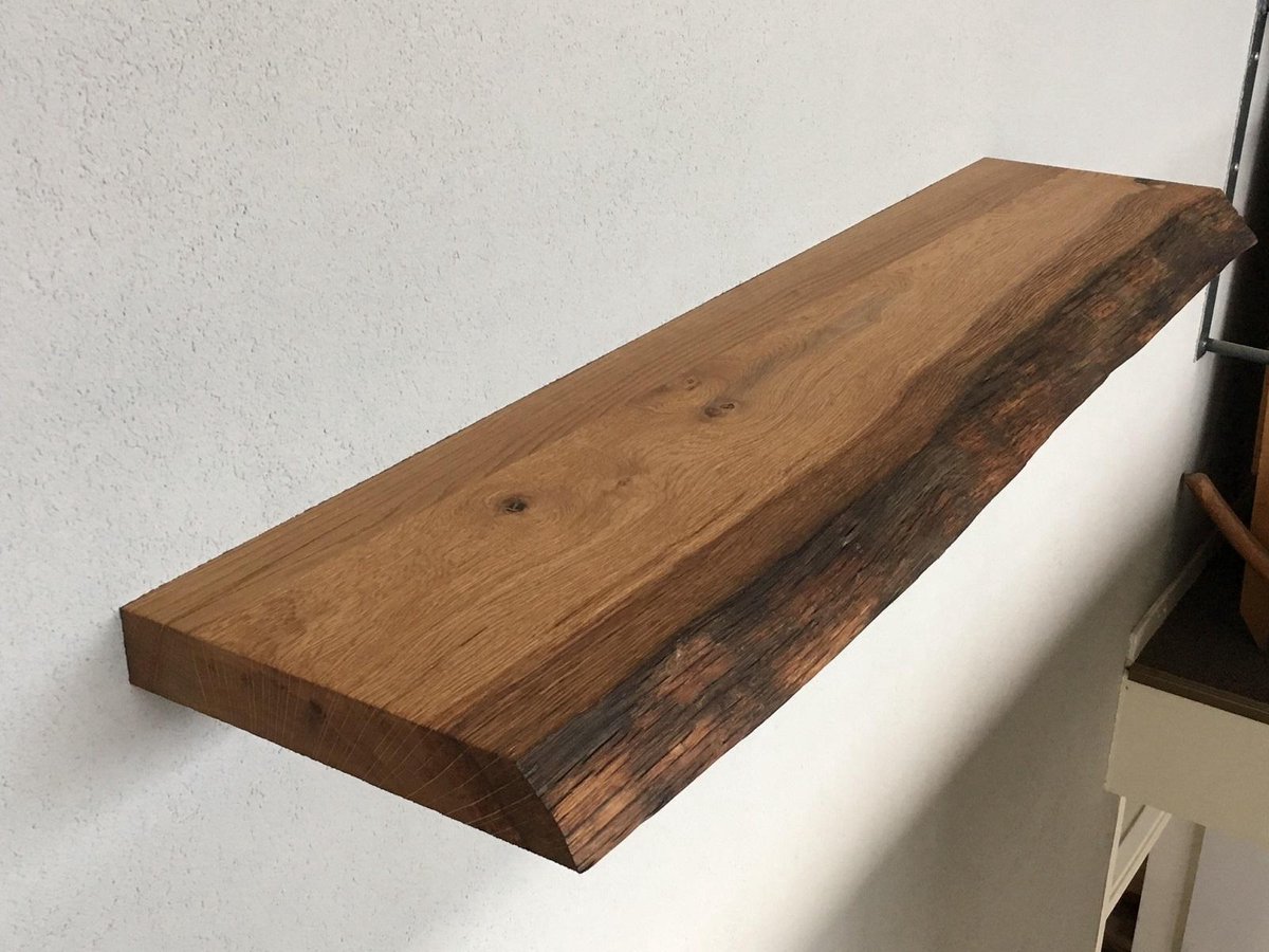 Zwevende houten boekenplank boomstam 150 cm zwevend plank muur eikenhout eiken | bol.com