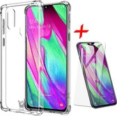 Hoesje geschikt voor Samsung Galaxy A40 - Anti Shock Proof Siliconen Back Cover Case Hoes Transparant - Tempered Glass Screenprotector