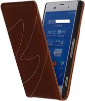 Bruin Huawei P8 Lite echt lederen flip case magneet Telefoonhoesje