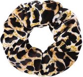 Velvet scrunchie/haarwokkel met panter/luipaard print, beige