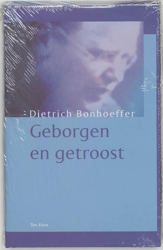 Livre 'Geborgen en getroost' de Dietrich Bonhoeffer avec un portrait d'une jeune personne.