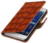 Glans Croco Bookstyle Wallet Case Hoesje voor Galaxy Prime G530F Bruin