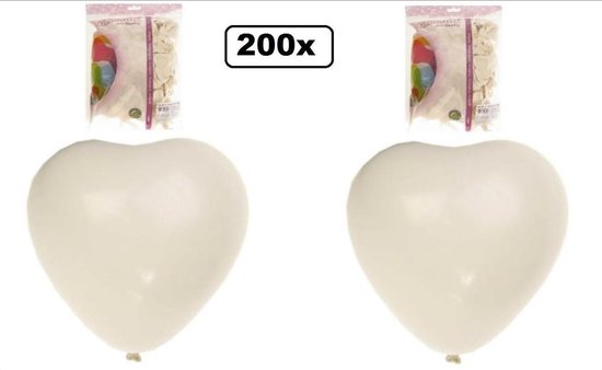 200x Hartje ballon wit 30cm - Ballon hart trouwen valentijn huwelijk wit liefde jubileum