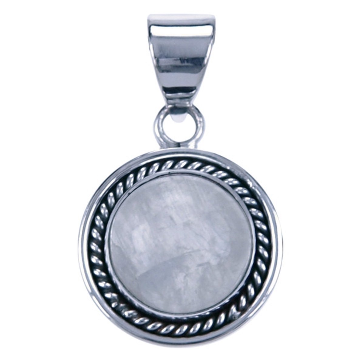 Zilveren Maansteen rond met gladde rand ketting hanger