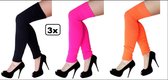 3x Dames knie-over beenwarmers zwart/pink/oranje
