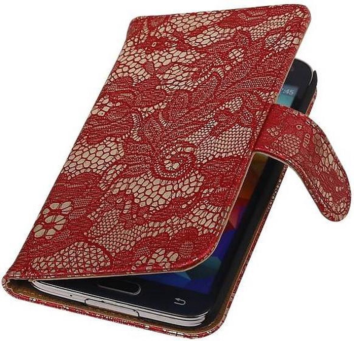 Lace Bookstyle Wallet Case Hoesjes Geschikt voor Samsung Galaxy Core i8260 Rood