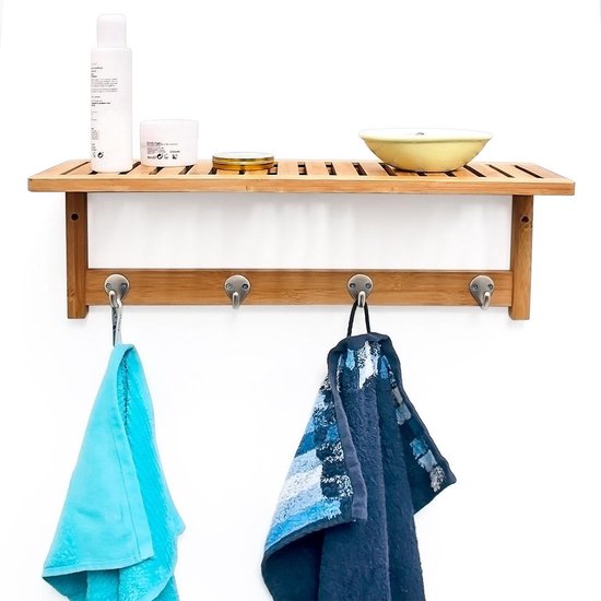 Reizende handelaar delicaat Doordeweekse dagen Relaxdays Handdoekenrek - plank keuken / badkamer - kapstok bamboe hout -  50 x 18 x 16 cm | bol.com